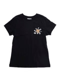 Crew Neck T-Shirt with Logo Print on Front in Black Cotton for Kids Tshirts And Polo Shirts