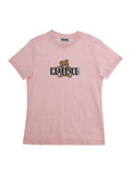 Crew Neck T-Shirt with Logo Print on the Front in Pink Cotton for Kids Tshirts And Polo Shirts