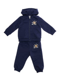 Blue Tracksuit with Fixed Hood and Front Print in Baby Cotton Blu Suits