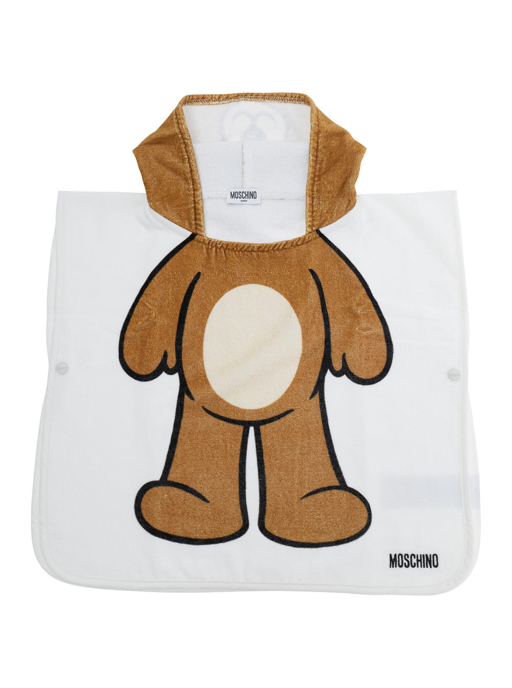 Poncho Towel with graphic details and hood in White Cotton for Kids Bathrobes