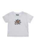Baby White Cotton Crew Neck T-Shirt with Front Print Tshirts And Polo Shirts