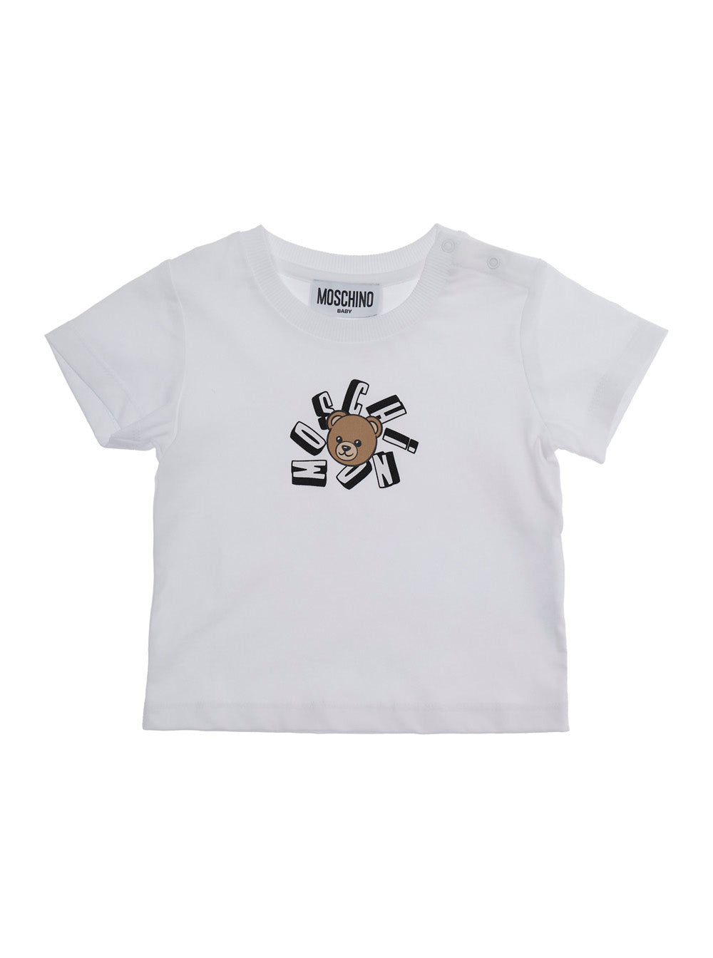 Baby White Cotton Crew Neck T-Shirt with Front Print Tshirts And Polo Shirts