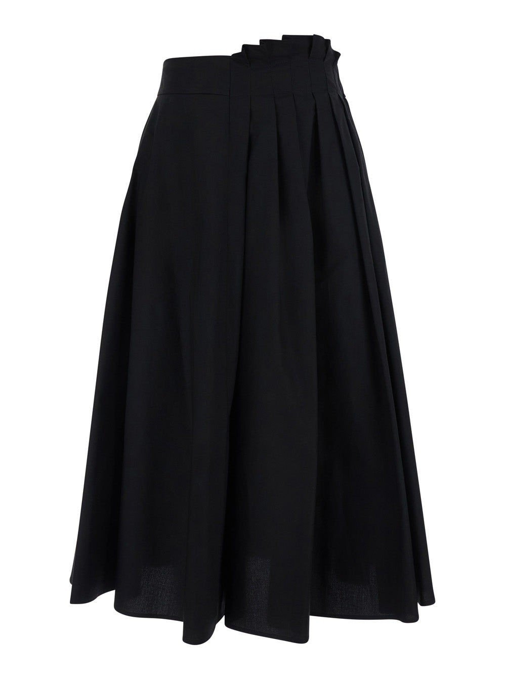 Black Gonna-Skirt With Pleated Design Cotton For Women