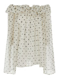 Pois Top White With Polka Dot Details Tech Fabric For Women Polyester Tops