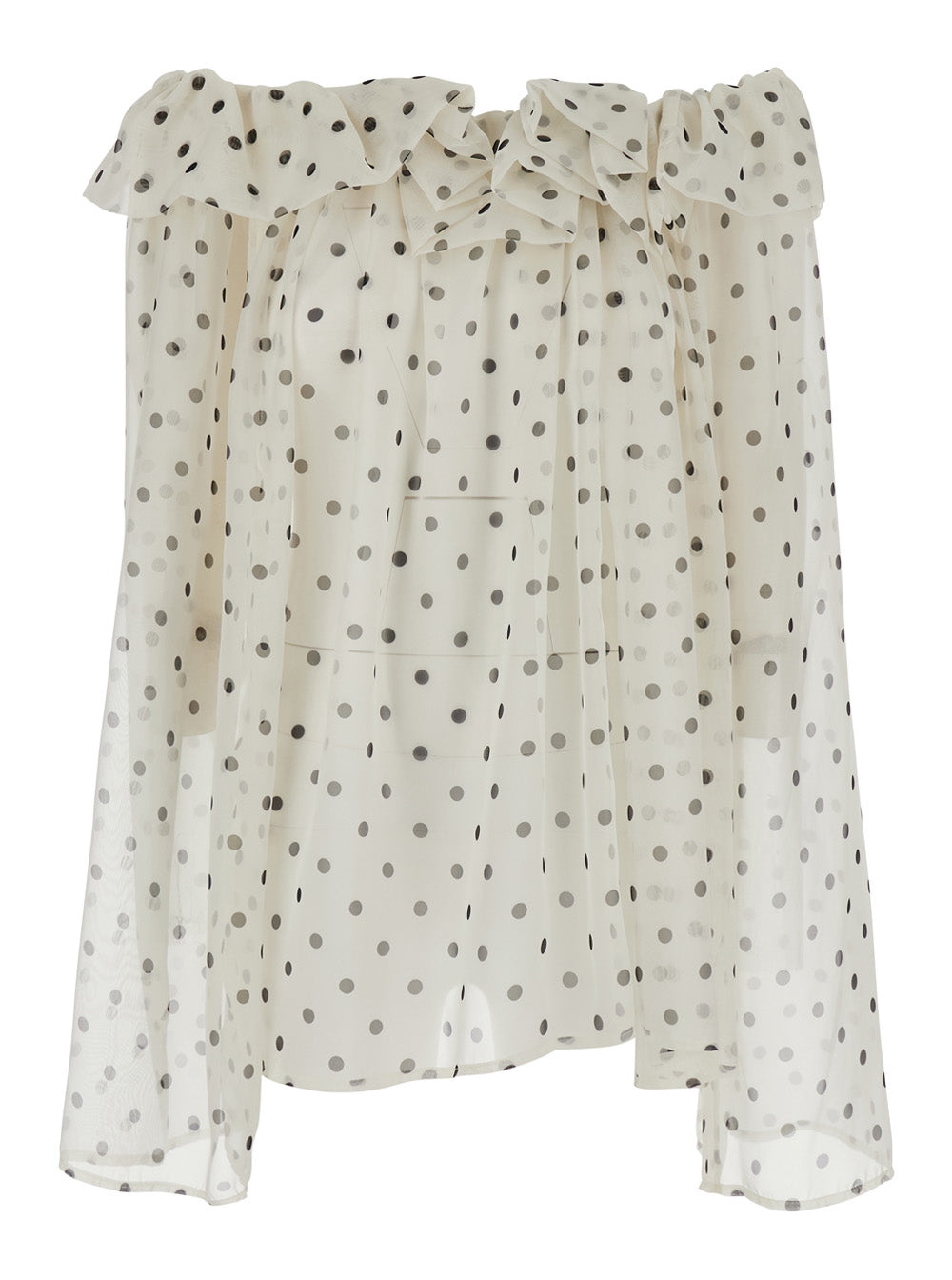 Pois Top White With Polka Dot Details Tech Fabric For Women Polyester Tops