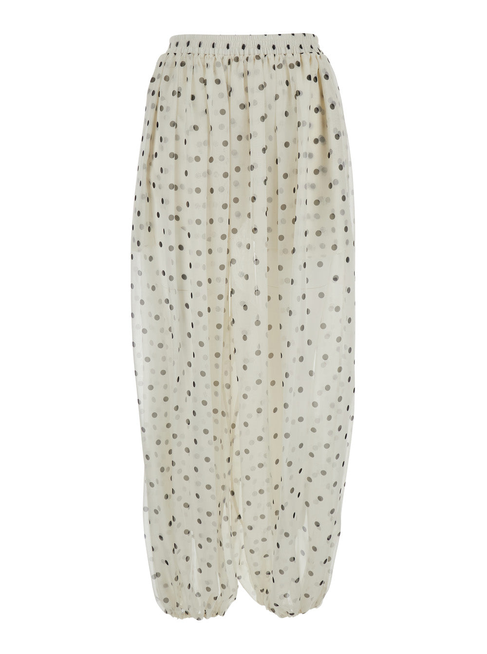 White Pois Pants With Polka Dot Motif Polyester For Women Trousers