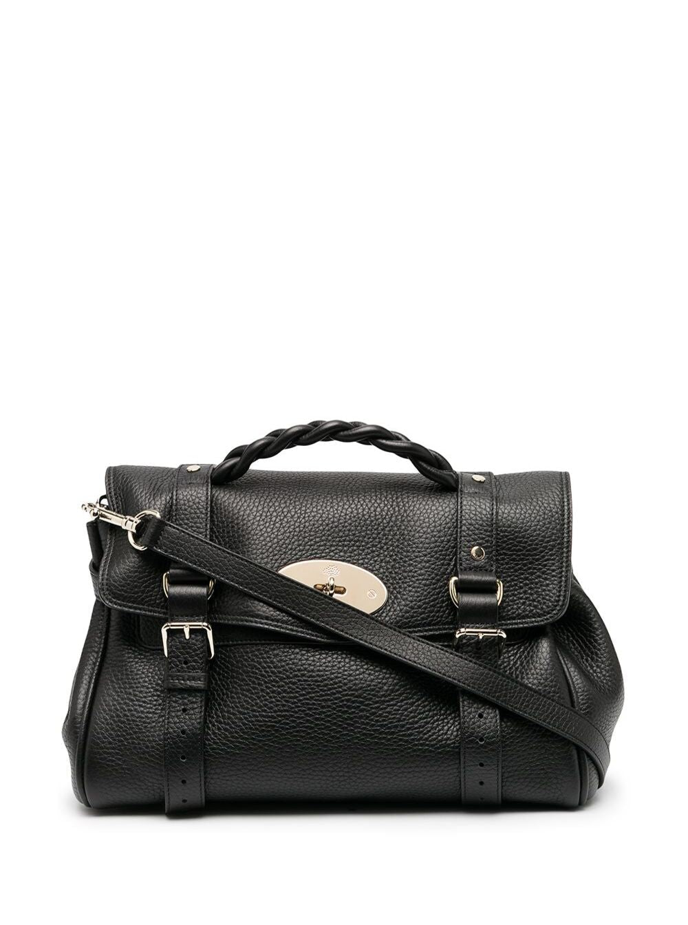 Handbag Alexa with Adjustable and Removable Shoulder Strap Magnetic Closure in Black Pebbled Leather for Women Calf Hand Bags