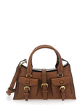 Small Roxanne Handbag with Adjustable and Removable Shoulder Strap Two Front Pockets in Brown Leather for Women Calf Hand Bags