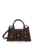 Small Roxanne Handbag with Adjustable and Removable Shoulder Strap Two Front Pockets in Brown Suede for Women Calf Hand Bags