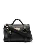 Handbag Alexa Mini with Adjustable Shoulder Strap and Woven Handle in Black Pebbled Leather for Women Calf Hand Bags