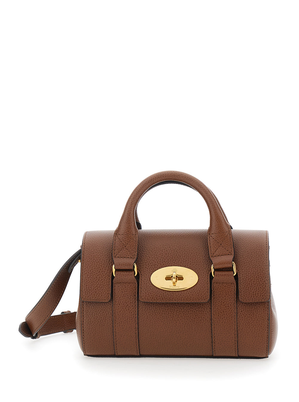Handbag Bayswater Mini with Turnlock Closure in Brown Pebbled Leather Calf Hand Bags