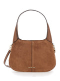 Shoulder Bag Alice with Removable Strap and Logo Lettering on the Front in Brown Suede for Women Cow Leather