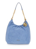 Shoulder Bag Lg Cinch Conv Shldr Blue with Leather Details Light Calf