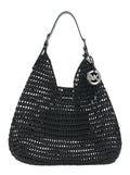 Large Shoulder Bag with Top Handle in Black Raffia Weave for Women Polypropylene