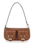 Shoulder Bag Zoe with Pockets and Straps on the Front in Brown Hammered Leather for Women Cow