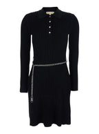 Flared Dress With Polo Collar And Chain On The Front Black Viscose Blend For Women - XS