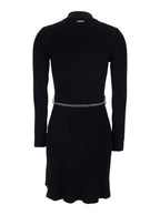 Flared Dress With Polo Collar And Chain On The Front Black Viscose Blend For Women - XS