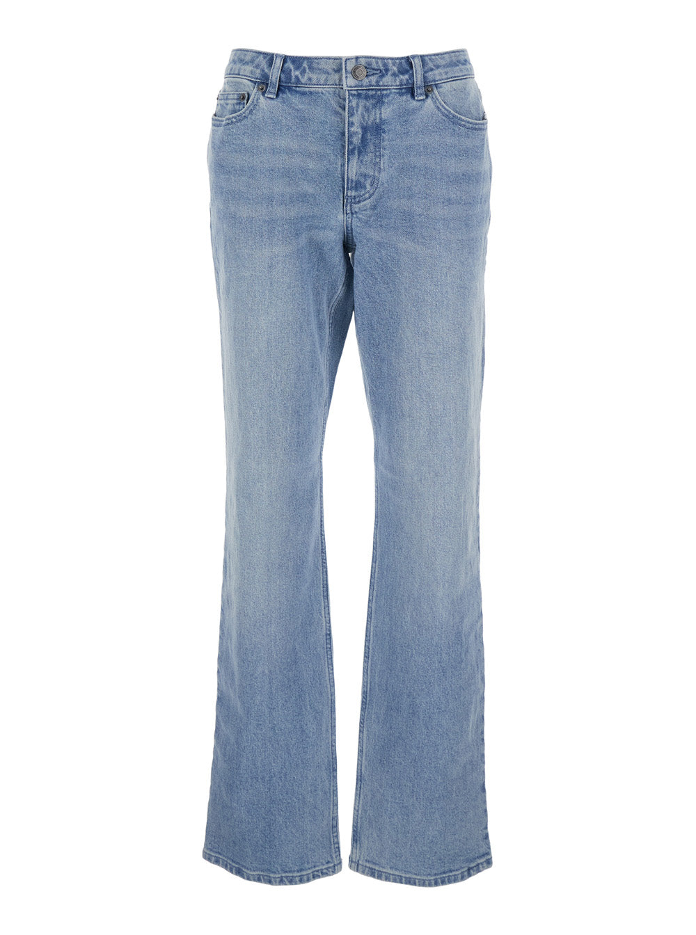 Blue Jeans with Belt Loops and Logo Plate on the Back in Womens Denim Light Cotton Elastane