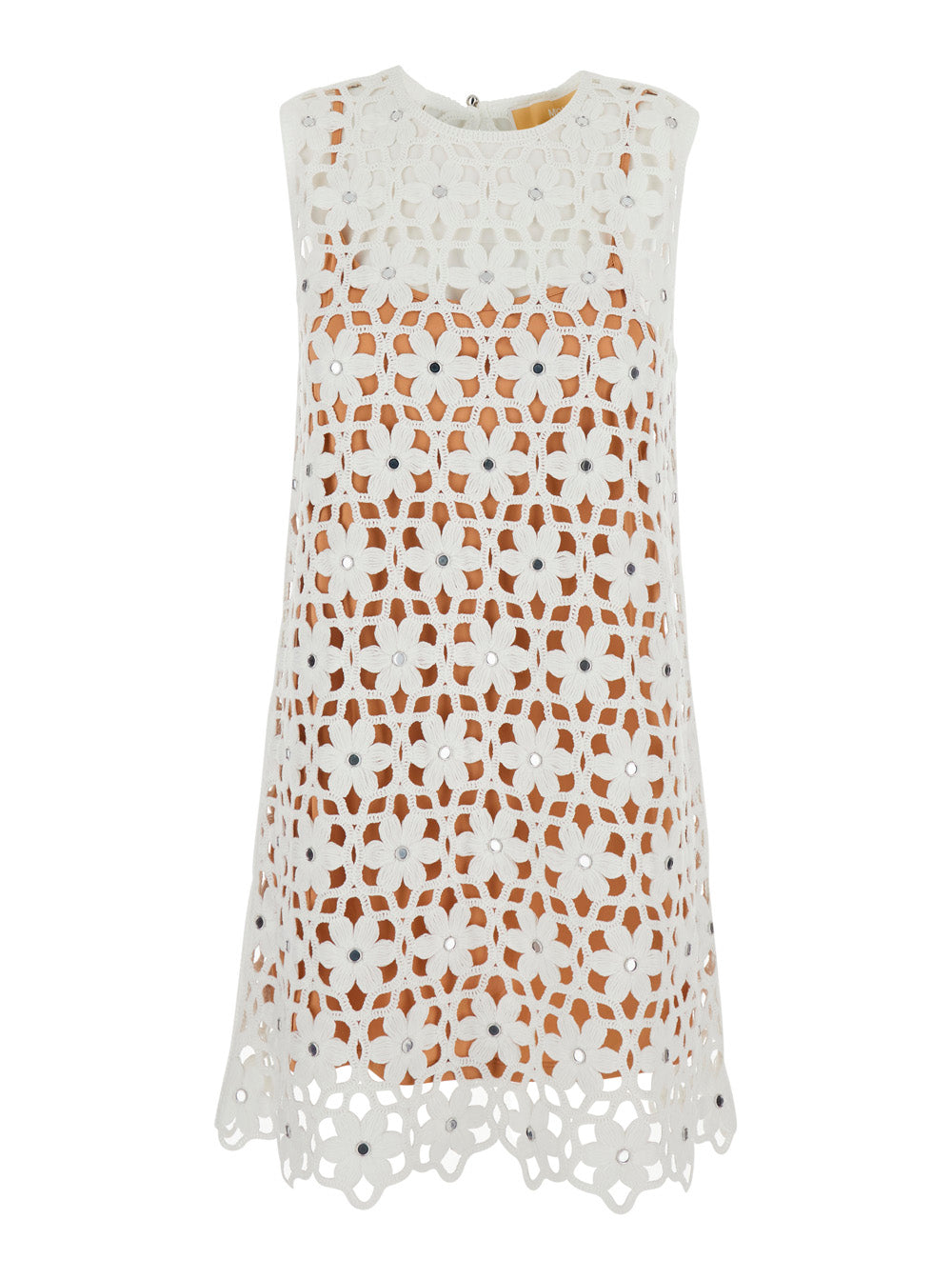 Faux Crochet Mini Dress White Elegant Design Polyester Women