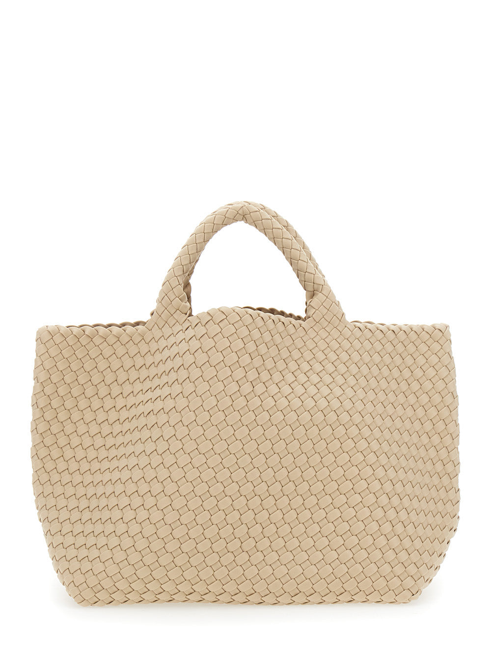 Handbag St Barths Media with Intreccio Design in Beige Fabric for Women Handwoven Neoprene Hand Bags
