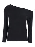 Top with Off Shoulder Design in Black Stretch Tech Fabric for Women Polyester Elastane Tops