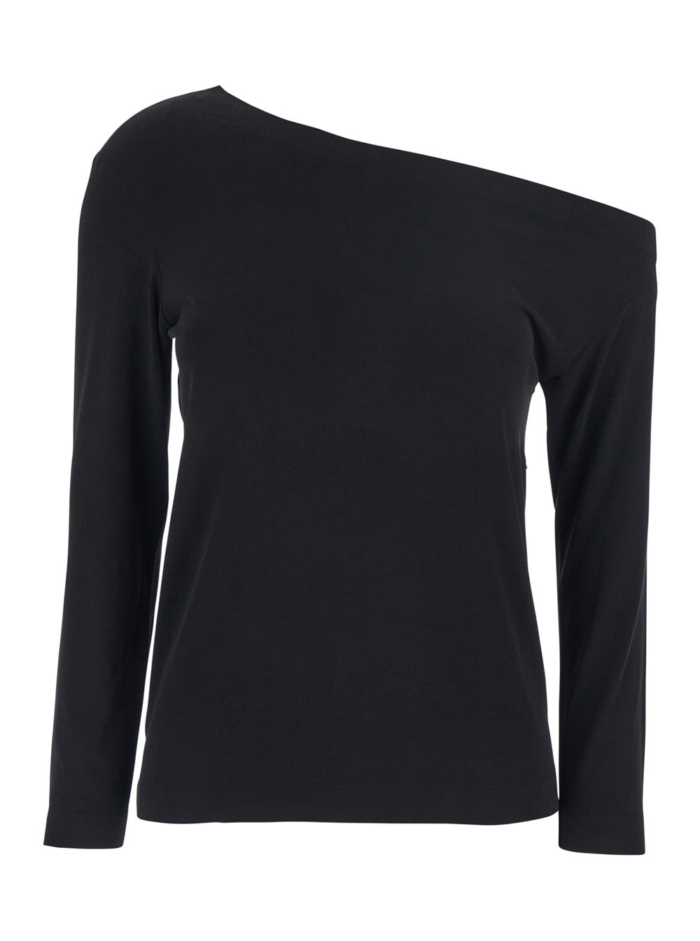 Top with Off Shoulder Design in Black Stretch Tech Fabric for Women Polyester Elastane Tops