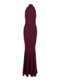 Long Sleeveless Dress with American Neckline in Stretch Tech Fabric Bordeaux Women Polyamide Elastane
