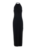 Long Halter Dress With Side Slit Black For Women