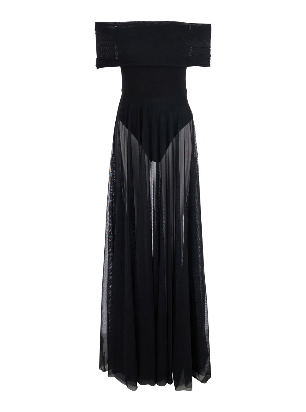 Dress Sleeveless Cowl Neck Combo Flared Gown Black - Long With Neckline And Bottom Fabric Women