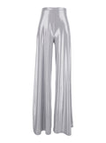 Bias Metallic Pants with High Waist and Wide Leg in Tech Fabric for Women Trousers