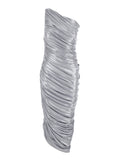 Long Dress Diana with V-Neck in Tech Fabric for Women Metallic