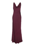 Long Dress with Asymmetric Neckline and Flared Skirt in Tech Fabric Bordeaux Women Polyester