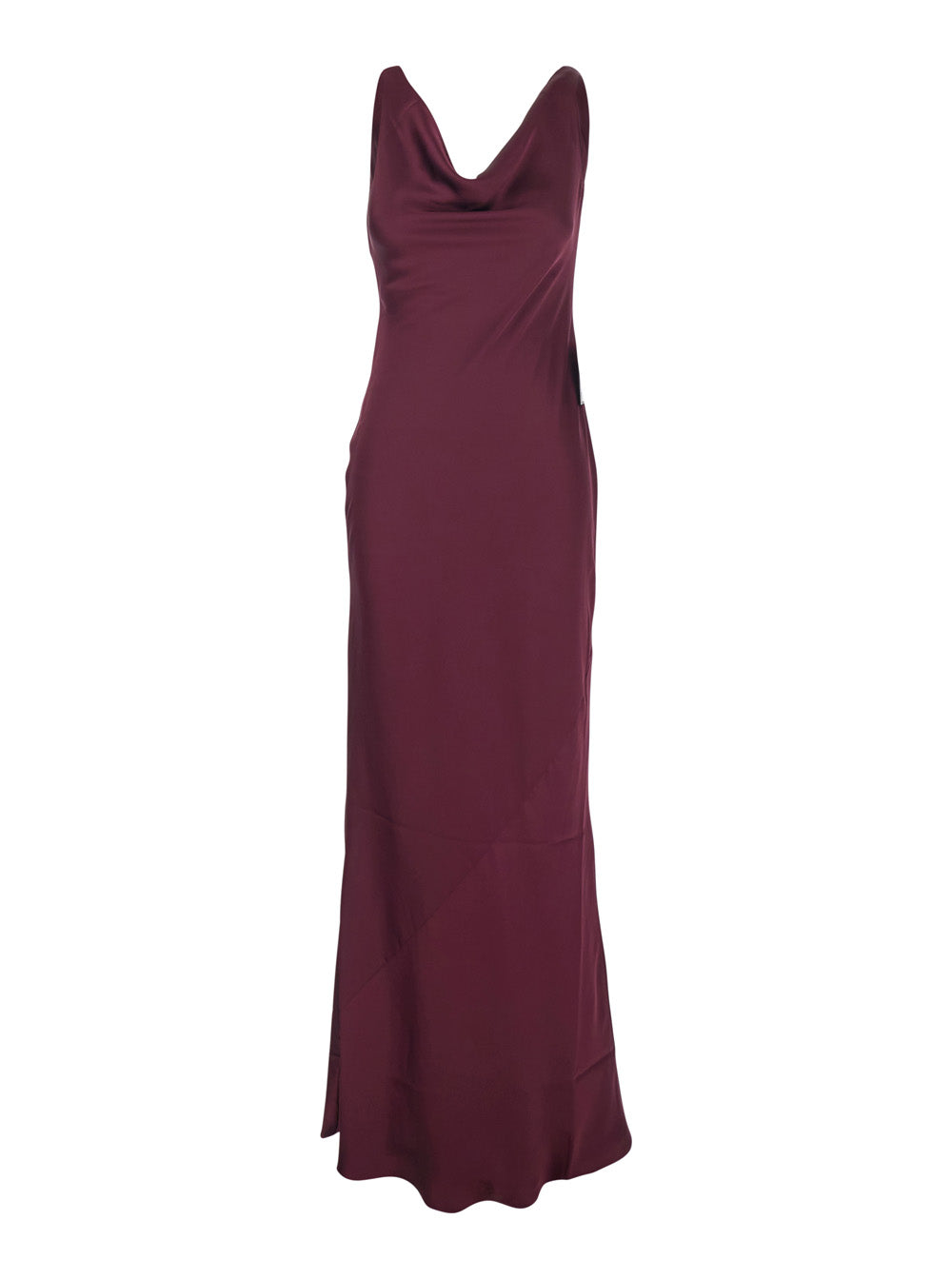 Long Dress with Asymmetric Neckline and Flared Skirt in Tech Fabric Bordeaux Women Polyester
