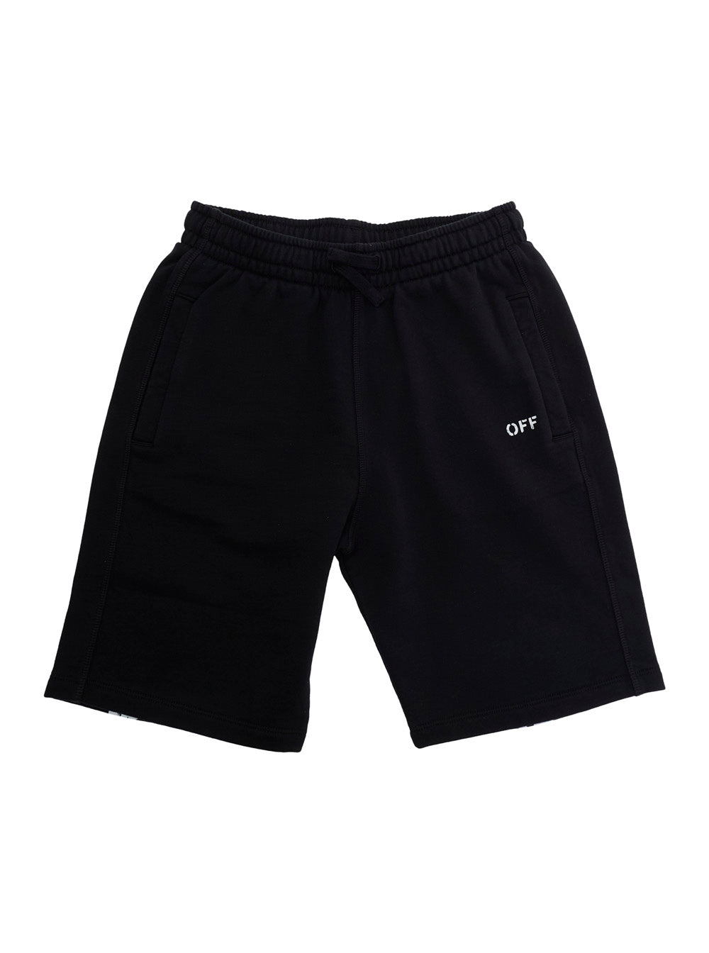 DIAG PAINT SWEATSHORT Black Bermuda with Cotton Print Details for Men Shorts And