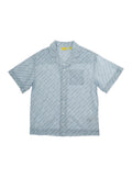Light Blue Shirt with All-Over Logo Motif and Front Pocket in Cotton for Kids Blouses