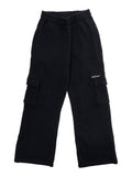 Black Cargo Pants with Logo on the Front for Girls Cotton Trousers