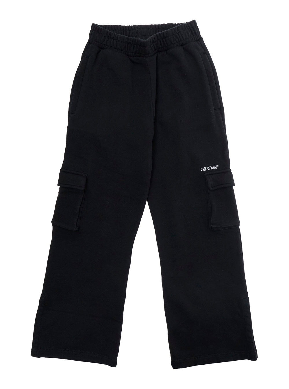 Black Cargo Pants with Logo on the Front for Girls Cotton Trousers