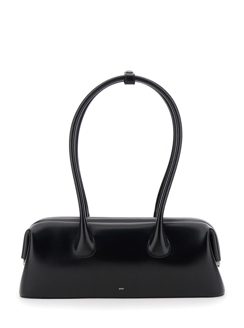 Boat Wide Black Shoulder Bag With Round Handles And Lettering Logo On The Front Leather Woman