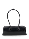 Boat Wide Black Shoulder Bag With Round Handles And Lettering Logo On The Front Leather Woman