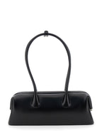 Boat Wide Black Shoulder Bag With Round Handles And Lettering Logo On The Front Leather Woman