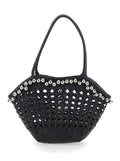 Shoulder Bag Lip with Rounded Handles and Leather Bead Details in Black for Women Recycled