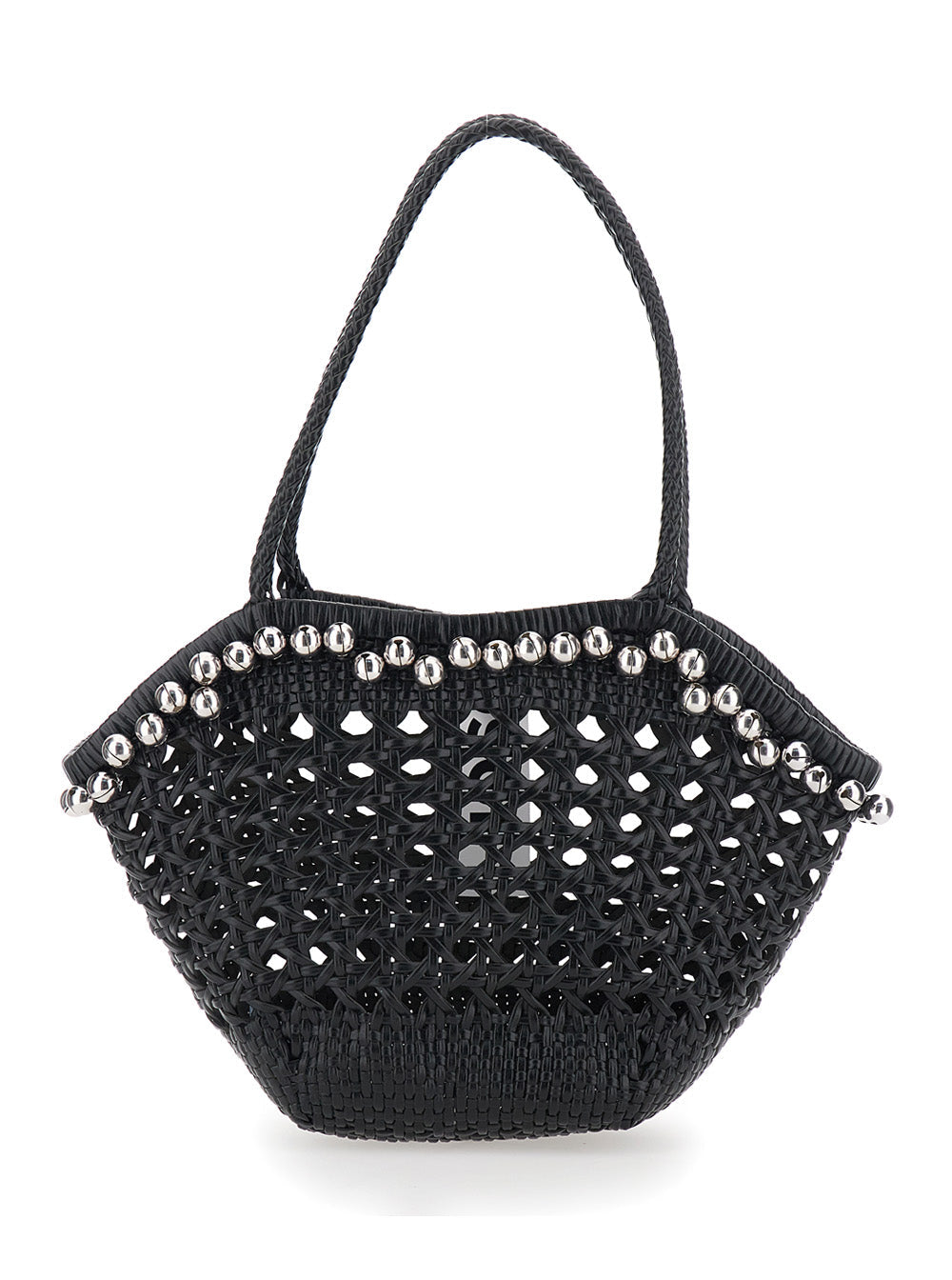 Shoulder Bag Lip with Rounded Handles and Leather Bead Details in Black for Women Recycled