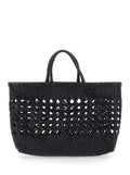 Handbag Biscuit Tote with Double Round Handles and Ecoleather Intreccio Design for Women Black Recycled Leather Hand Bags