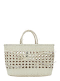 Handbag Biscuit Tote with Double Round Handles and Ecoleather Intreccio Design for Women White Recycled Leather Hand Bags