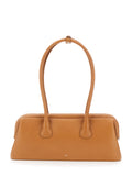 Shoulder Bag Boat Wide Mini with Round Handles and Logo Lettering on the Front in Brown Leather for Women Cow