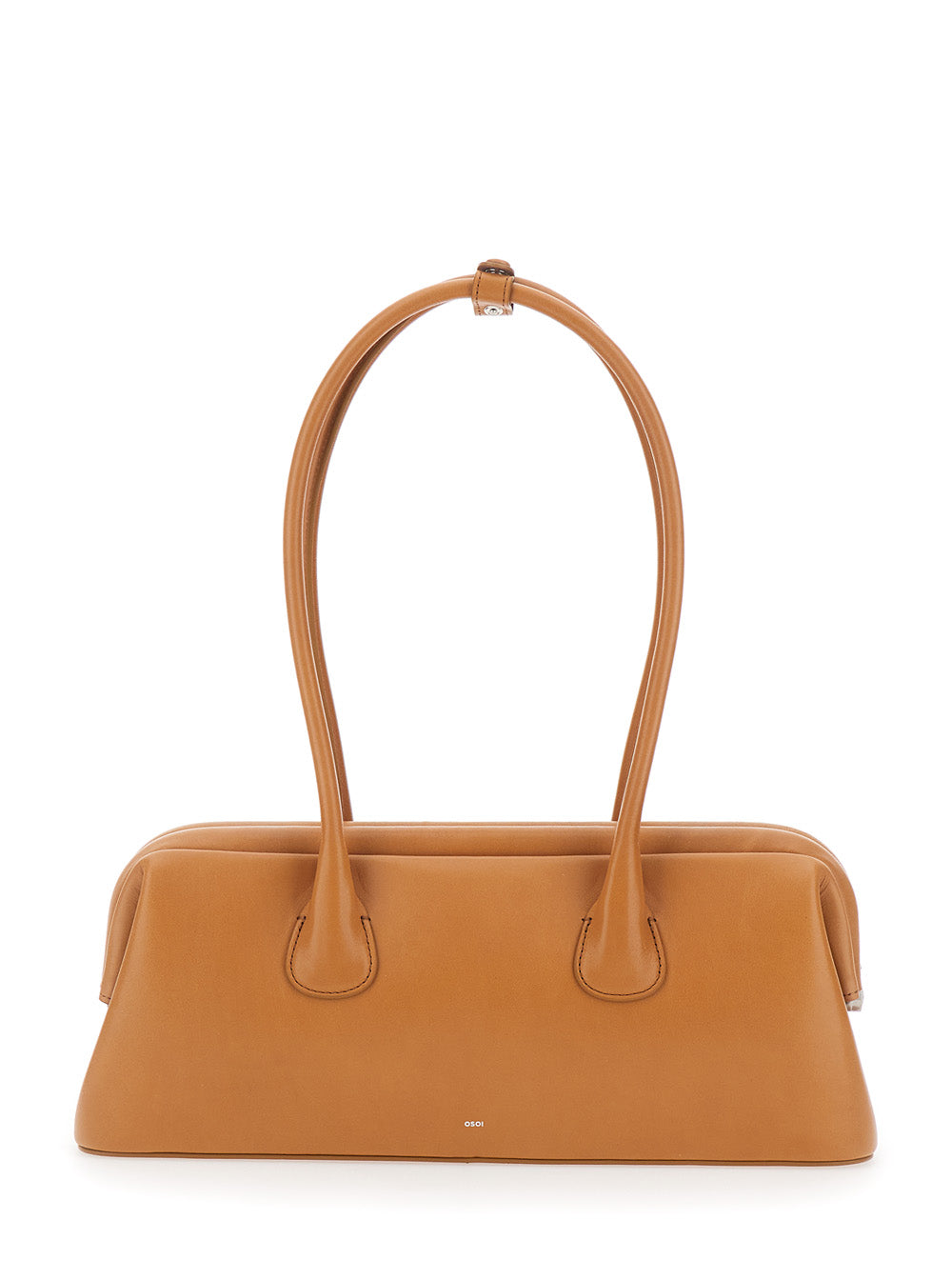 Shoulder Bag Boat Wide Mini with Round Handles and Logo Lettering on the Front in Brown Leather for Women Cow