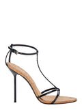 LIDIA Black Sandals with T-strap in Leather Calf Heels