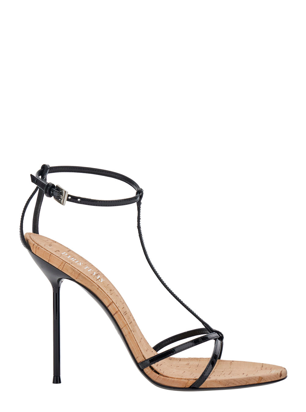 LIDIA Black Sandals with T-strap in Leather Calf Heels