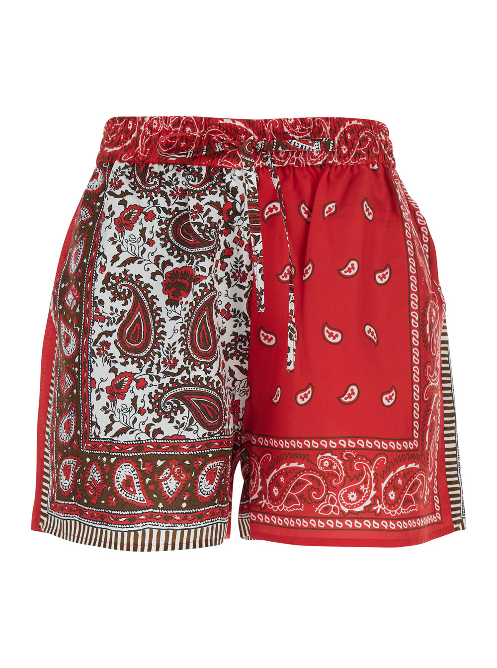 Red SHIELE Shorts with Elastic Waist and All-Over Silk Print for Women Bermuda