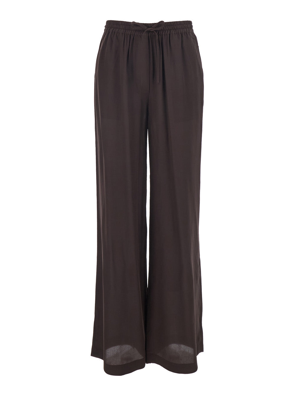 Brown Womens Silk Drawstring Waist Pants Trousers